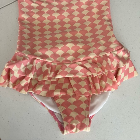 Hanna Andersson Girls Halter Swimsuit One Piece Fish Scale Skirted PinkCream 140 - Picture 3 of 10